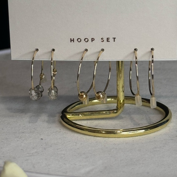 LC Lauren Conrad 3 pairs Gold Tone Mini Hoops Gold Bead and Crystal - Picture 4 of 7